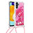 Samsung Galaxy A13 5G用シリコンケース ソフトタッチラバー ブリンブリン カバー 携帯ストラップ S03 サムスン ローズレッド