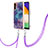 Samsung Galaxy A13 5G用シリコンケース ソフトタッチラバー バタフライ パターン カバー 携帯ストラップ YB7 サムスン パープル