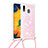 Samsung Galaxy A20用シリコンケース ソフトタッチラバー ブリンブリン カバー 携帯ストラップ S03 サムスン 