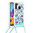 Samsung Galaxy A21用シリコンケース ソフトタッチラバー ブリンブリン カバー 携帯ストラップ S02 サムスン ブルー