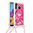 Samsung Galaxy A21用シリコンケース ソフトタッチラバー ブリンブリン カバー 携帯ストラップ S02 サムスン ローズレッド