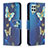 Samsung Galaxy A22 4G用手帳型 レザーケース スタンド パターン カバー B03F サムスン ブルー