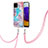 Samsung Galaxy A22 4G用シリコンケース ソフトタッチラバー バタフライ パターン カバー 携帯ストラップ Y03B サムスン ネイビー