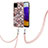 Samsung Galaxy A22 4G用シリコンケース ソフトタッチラバー バタフライ パターン カバー 携帯ストラップ Y03B サムスン ブラウン