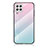 Samsung Galaxy A22 4G用ハイブリットバンパーケース プラスチック 鏡面 虹 グラデーション 勾配色 カバー LS1 サムスン シアン