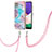 Samsung Galaxy A22 5G用シリコンケース ソフトタッチラバー バタフライ パターン カバー 携帯ストラップ Y03B サムスン ネイビー