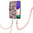 Samsung Galaxy A22 5G用シリコンケース ソフトタッチラバー バタフライ パターン カバー 携帯ストラップ Y03B サムスン ブラウン
