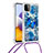 Samsung Galaxy A22 5G用シリコンケース ソフトタッチラバー ブリンブリン カバー 携帯ストラップ S02 サムスン ネイビー