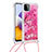 Samsung Galaxy A22 5G用シリコンケース ソフトタッチラバー ブリンブリン カバー 携帯ストラップ S02 サムスン ローズレッド