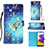 Samsung Galaxy A22 5G用手帳型 レザーケース スタンド パターン カバー Y03B サムスン ブルー