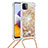 Samsung Galaxy A22 5G用シリコンケース ソフトタッチラバー ブリンブリン カバー 携帯ストラップ S03 サムスン ゴールド