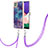 Samsung Galaxy A22 5G用シリコンケース ソフトタッチラバー バタフライ パターン カバー 携帯ストラップ YB7 サムスン パープル
