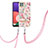 Samsung Galaxy A22s 5G用シリコンケース ソフトタッチラバー バタフライ パターン カバー 携帯ストラップ Y06B サムスン ピンク