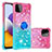 Samsung Galaxy A22s 5G用シリコンケース ソフトタッチラバー ブリンブリン カバー アンド指輪 S02 サムスン ピンク