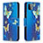 Samsung Galaxy A22s 5G用手帳型 レザーケース スタンド パターン カバー B03F サムスン ブルー
