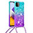 Samsung Galaxy A22s 5G用シリコンケース ソフトタッチラバー ブリンブリン カバー 携帯ストラップ S01 サムスン ブルー