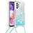 Samsung Galaxy A23 4G用シリコンケース ソフトタッチラバー ブリンブリン カバー 携帯ストラップ S03 サムスン ブルー