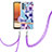 Samsung Galaxy A32 4G用シリコンケース ソフトタッチラバー バタフライ パターン カバー 携帯ストラップ Y06B サムスン パープル