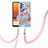 Samsung Galaxy A32 4G用シリコンケース ソフトタッチラバー バタフライ パターン カバー 携帯ストラップ Y06B サムスン ラベンダー