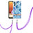 Samsung Galaxy A32 5G用シリコンケース ソフトタッチラバー バタフライ パターン カバー 携帯ストラップ Y06B サムスン ネイビー