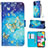 Samsung Galaxy A41用手帳型 レザーケース スタンド パターン カバー Y03B サムスン ブルー