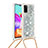 Samsung Galaxy A41用シリコンケース ソフトタッチラバー ブリンブリン カバー 携帯ストラップ S03 サムスン シルバー