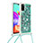 Samsung Galaxy A41用シリコンケース ソフトタッチラバー ブリンブリン カバー 携帯ストラップ S03 サムスン グリーン
