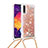 Samsung Galaxy A50S用シリコンケース ソフトタッチラバー ブリンブリン カバー 携帯ストラップ S03 サムスン ゴールド