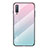 Samsung Galaxy A7 (2018) A750用ハイブリットバンパーケース プラスチック 鏡面 虹 グラデーション 勾配色 カバー サムスン シアン