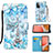 Samsung Galaxy A72 4G用手帳型 レザーケース スタンド パターン カバー Y02B サムスン ライトブルー