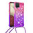 Samsung Galaxy F12用シリコンケース ソフトタッチラバー ブリンブリン カバー 携帯ストラップ S01 サムスン ローズレッド
