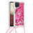 Samsung Galaxy F12用シリコンケース ソフトタッチラバー ブリンブリン カバー 携帯ストラップ S02 サムスン ローズレッド