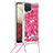 Samsung Galaxy F12用シリコンケース ソフトタッチラバー ブリンブリン カバー 携帯ストラップ S03 サムスン ローズレッド