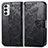 Samsung Galaxy F23 5G用手帳型 レザーケース スタンド バタフライ 蝶 カバー サムスン ブラック