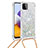 Samsung Galaxy F42 5G用シリコンケース ソフトタッチラバー ブリンブリン カバー 携帯ストラップ S03 サムスン シルバー
