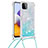 Samsung Galaxy F42 5G用シリコンケース ソフトタッチラバー ブリンブリン カバー 携帯ストラップ S03 サムスン ブルー