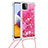 Samsung Galaxy F42 5G用シリコンケース ソフトタッチラバー ブリンブリン カバー 携帯ストラップ S03 サムスン ローズレッド