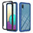 Samsung Galaxy M02用ハイブリットバンパーケース プラスチック 兼シリコーン カバー 前面と背面 360度 フル U03 サムスン ネイビー