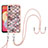 Samsung Galaxy M04用シリコンケース ソフトタッチラバー バタフライ パターン カバー 携帯ストラップ YB3 サムスン ブラウン