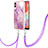 Samsung Galaxy M04用シリコンケース ソフトタッチラバー バタフライ パターン カバー 携帯ストラップ YB5 サムスン ラベンダー