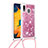Samsung Galaxy M10S用シリコンケース ソフトタッチラバー ブリンブリン カバー 携帯ストラップ S03 サムスン レッド