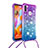 Samsung Galaxy M11用シリコンケース ソフトタッチラバー ブリンブリン カバー 携帯ストラップ S01 サムスン パープル