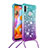 Samsung Galaxy M11用シリコンケース ソフトタッチラバー ブリンブリン カバー 携帯ストラップ S01 サムスン ブルー