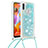 Samsung Galaxy M11用シリコンケース ソフトタッチラバー ブリンブリン カバー 携帯ストラップ S03 サムスン ブルー