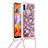 Samsung Galaxy M11用シリコンケース ソフトタッチラバー ブリンブリン カバー 携帯ストラップ S03 サムスン レッド