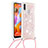 Samsung Galaxy M11用シリコンケース ソフトタッチラバー ブリンブリン カバー 携帯ストラップ S03 サムスン ピンク