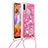 Samsung Galaxy M11用シリコンケース ソフトタッチラバー ブリンブリン カバー 携帯ストラップ S03 サムスン ローズレッド