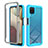 Samsung Galaxy M12用360度 フルカバー ハイブリットバンパーケース クリア透明 プラスチック カバー ZJ1 サムスン ブルー