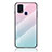 Samsung Galaxy M31用ハイブリットバンパーケース プラスチック 鏡面 虹 グラデーション 勾配色 カバー LS1 サムスン シアン