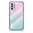 Samsung Galaxy M32 5G用ハイブリットバンパーケース プラスチック 鏡面 虹 グラデーション 勾配色 カバー LS1 サムスン シアン